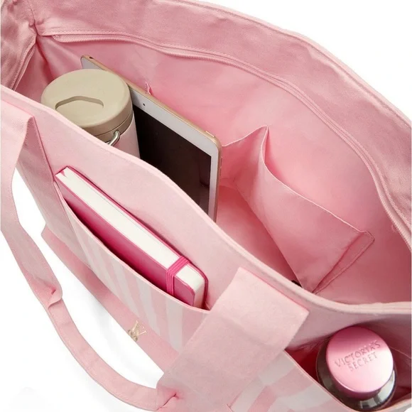 Victoria's Secret Light Pink Striped Tote - Picture 2 of 4